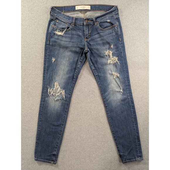 Abercombie Fitch Jeans Womens Size 4 Distressed Whiskers Stretch Ankel - Picture 1 of 15